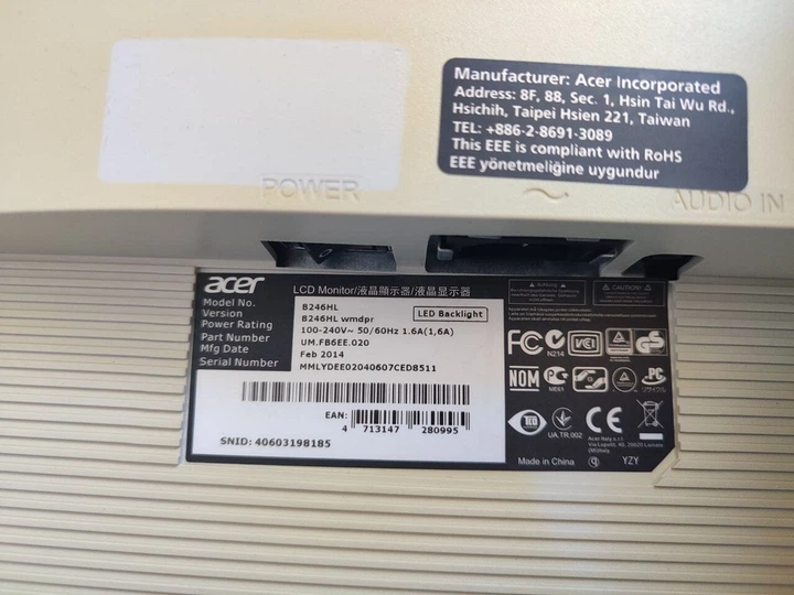 Монитор Acer B246HL / 24" (1920x1080) TN / USB-Hub, VGA, DVI, DispalyPort / Встроенные колонки 2x 1W / VESA 100x100 б/у - Фото 6 Монитор Acer B246HL / 24" (1920x1080) TN / USB-Hub, VGA, DVI, DispalyPort / Встроенные колонки 2x 1W / VESA 100x100 б/у - изображение 6
