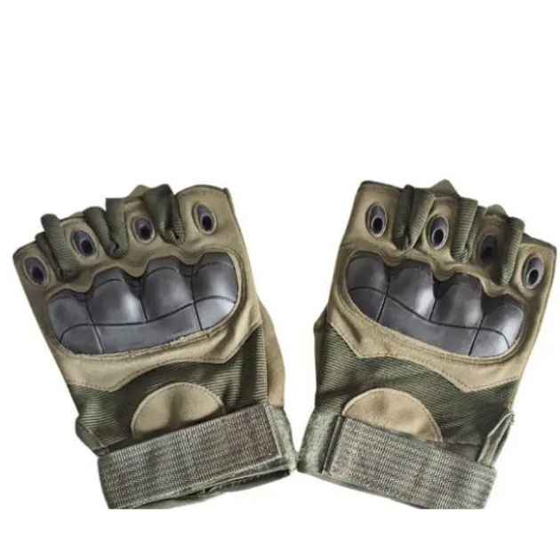 Тактические перчатки безпалые с усиленной защитой размер L-XL Зеленые (D-2019091603) - изображение 1