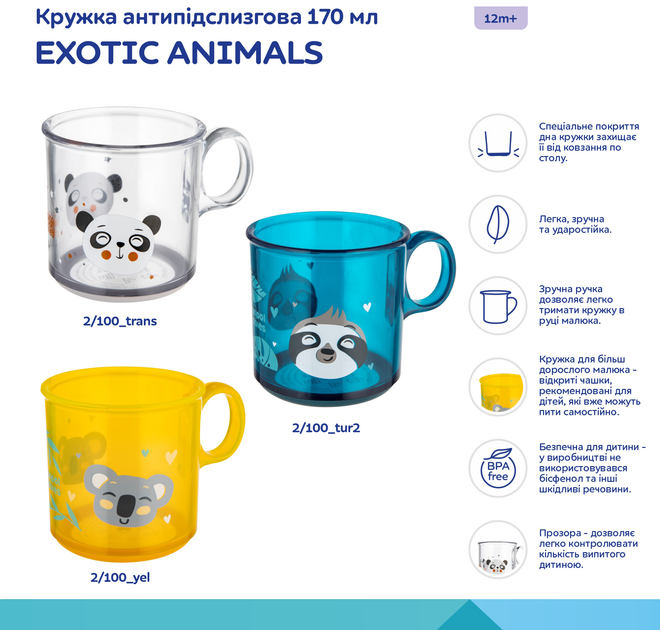 Кухоль антиковзний Canpol Babies Exotic Animals Прозорий 170 мл (2/100_trans) - зображення 3