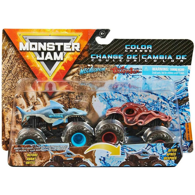 Zestaw samochodów Spin Master Monster Jam Color Change Megalodon vs. Octon8er 2 szt (0778988358306) - obraz 1