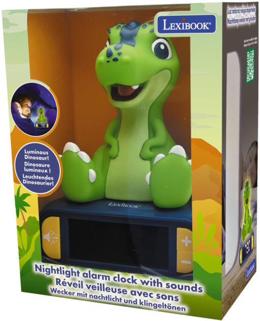 Lampka nocna-budzik Lexibook Nightlight Alarm Clock With Sounds Dino (3380743081854) - obraz 1