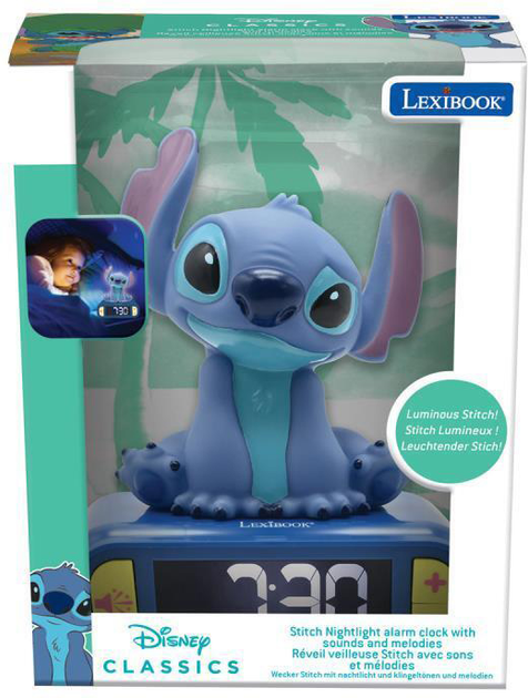 Lampka nocna-budzik Lexibook Nightlight Alarm Clock With Sounds Stitch (3380743102139) - obraz 1