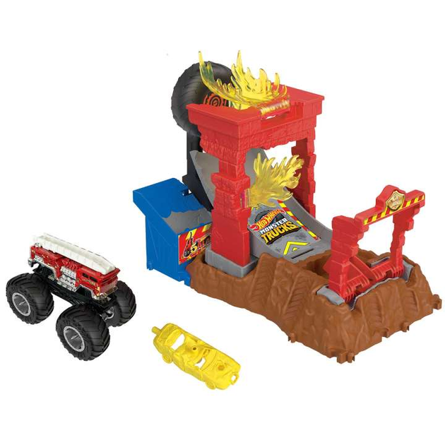 Zestaw Hot Wheels Monster Trucks Arena Smashers 5 Alarm Ognista demolka Podstawowe wyzwanie (0194735136537) - obraz 1