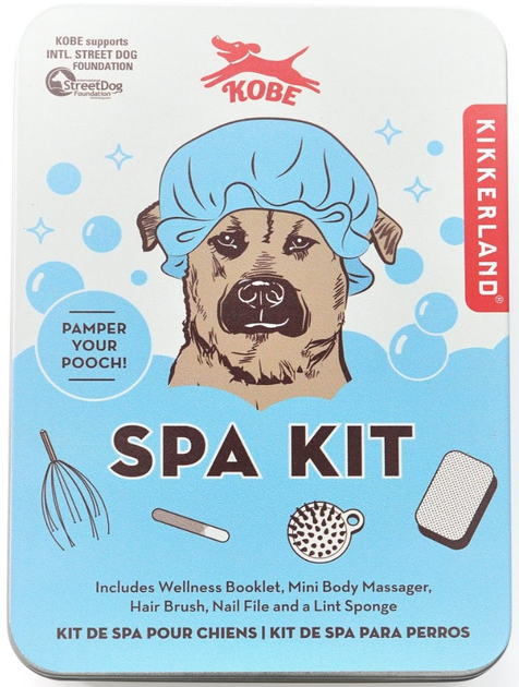 Набір для догляду за собаками Kikkerland Dog Spa Kit Гребінець + Масажер + Мочалка + Пилка для кігтів (0612615111622) - зображення 1