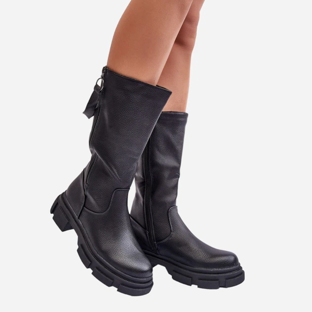 Zimowe kozaki damskie na grubej podeszwie krótkie ocieplane Lizames 41 Czarne (5905677922738) - obraz 3