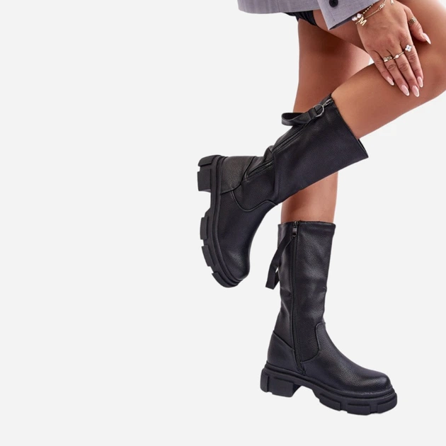 Zimowe kozaki damskie na grubej podeszwie krótkie ocieplane Lizames 41 Czarne (5905677922738) - obraz 4