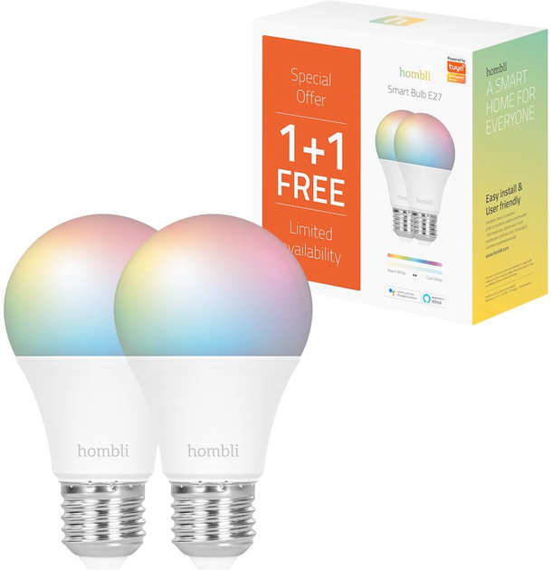 Набір світлодіодних ламп Hombli Smart Bulb 9W 6500K 230V E27 Warm White Куля 2 шт (8719323917118) - зображення 1