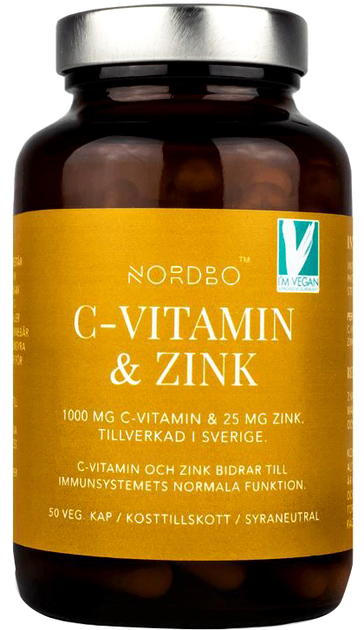 Вітамінно-мінеральний комплекс Nordbo C-vitamin & Zink Vegan 50 капсул (7350076867223) - зображення 1