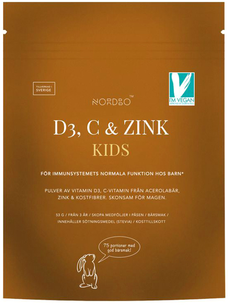 Вітамінно-мінеральний комплекс Nordbo D3. C & Zink Vegan Kids 53 г (7350076867469) - зображення 1