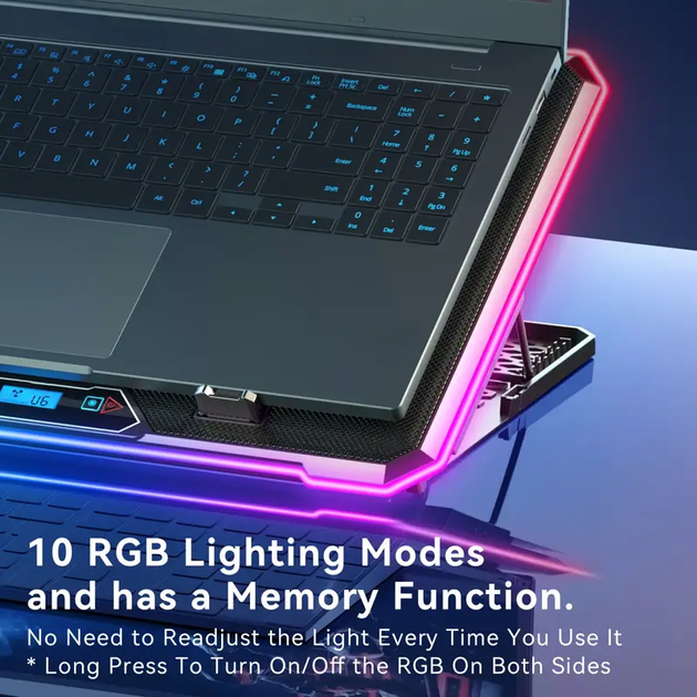 Підставка для ноутбука VHG K15C з RGB-підсвічуванням та підставкою для телефону, Laptop Cooling Pad, Black - Фото 6 Підставка для ноутбука VHG K15C з RGB-підсвічуванням та підставкою для телефону, Laptop Cooling Pad, Black - зображення 6