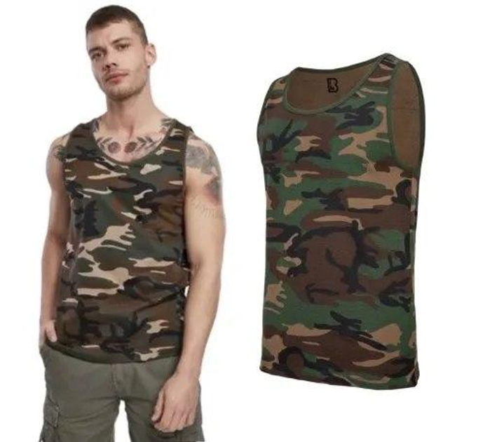 Тактическая майка, футболка без рукавов армейская 100% хлопка Brandit Tank Top Woodland M - изображение 2