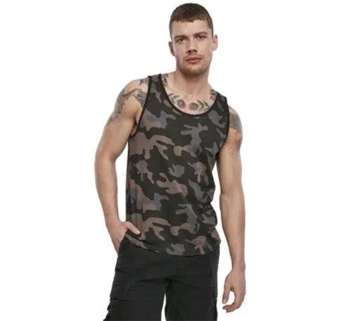 Тактическая майка, футболка без рукавов армейская 100% хлопка Brandit Tank Top Dark Сamo черный мультикам 3XL - изображение 2