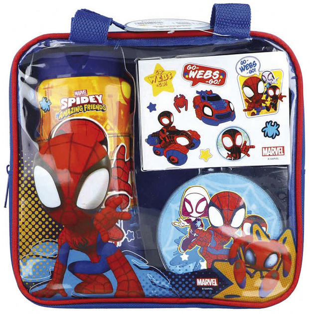 Набір для догляду за дитиною Lorenay Baby Care Spiderman Шампунь-гель для душу 300 мл + Мочалка + Тимчасове татуювання + Косметичка (8412428025558) - зображення 1