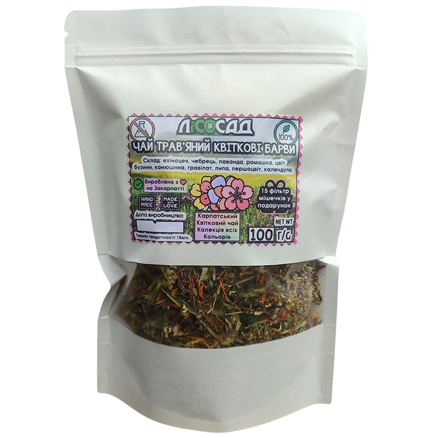 Чай травяной Цветочные Краски 100г + 15 фильтр мешочков Карпатский натуральный Лесосад - изображение 2