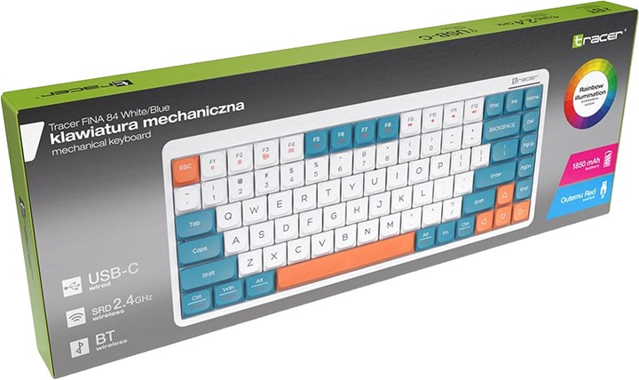 Клавіатура бездротова Tracer FINA 84 Outemu Red Wireless White/Blue (TRAKLA47309) - зображення 5
