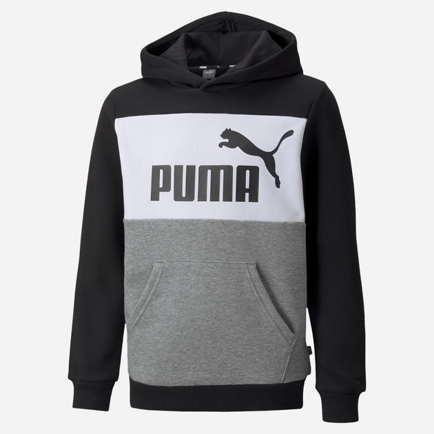 Bluza z kapturem chłopięca Puma ESS Block Hoodie FL B 84908101 164 cm Czarny/Biały (4064535880762) - obraz 1