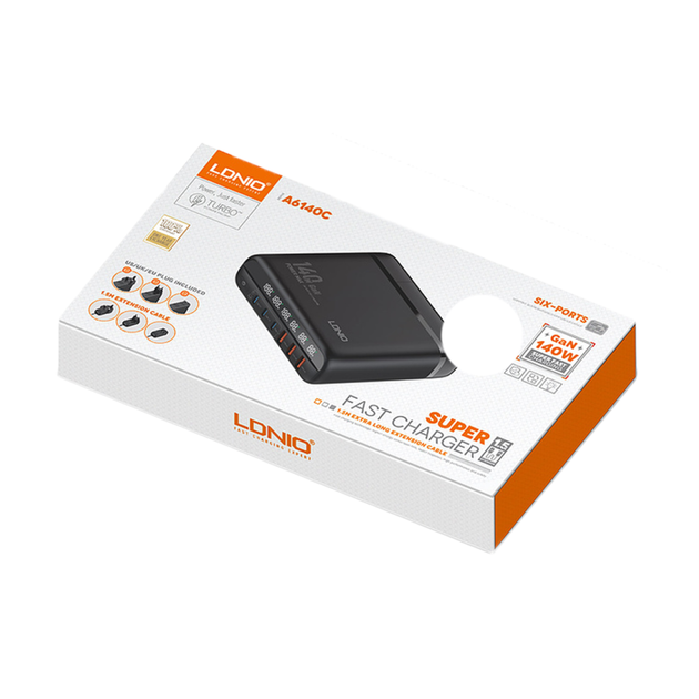 Мережевий зарядний пристрій LDNIO A6140C 140W 3A LED display GAN, Black - Фото 3 Мережевий зарядний пристрій LDNIO A6140C 140W 3A LED display GAN, Black - зображення 3
