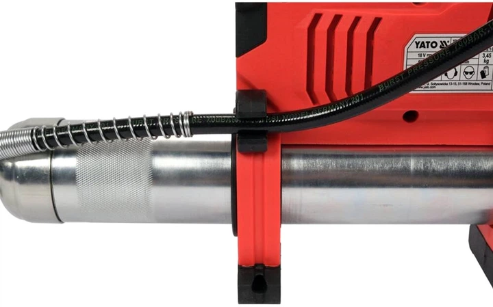 Smarownica YATO 600 cm³, akumulator. 18V, 62 MPa z giętkim aplikatorem - 76 cm (bez akumulatora) (YT-07021) - Zdjęcie 5 Smarownica YATO 600 cm³, akumulator. 18V, 62 MPa z giętkim aplikatorem - 76 cm (bez akumulatora) (YT-07021) - obraz 5