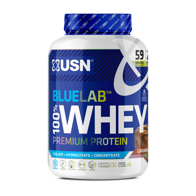 Сироватковий протеїн USN Blue Lab 100% Whey Premium Protein 2000 г caramel chocolate - Фото 1 Сироватковий протеїн USN Blue Lab 100% Whey Premium Protein 2000 г caramel chocolate - зображення 1