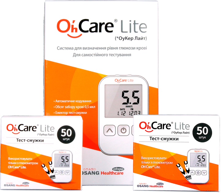 Глюкометр OSANG HEALTHCARE Oh Care Lite + тест-смужки Oh Care Lite 2x50 шт - зображення 1