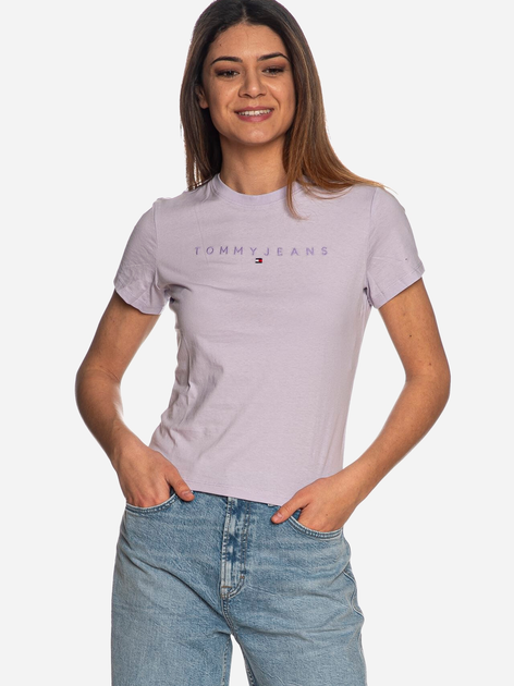 Футболка бавовняна жіноча Tommy Jeans DW0DW17827-W06 XS Фіолетова (8720646667550) - зображення 1