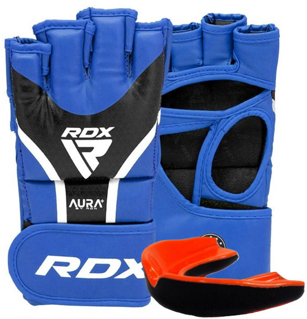 Перчатки для ММА RDX AURA PLUS T-17 S капа в комплекте Blue/Black (GGR ...