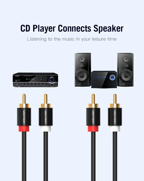 Мультимедійний кабель Vention 2RCA to 2RCA Audio Cable тюльпани 1 м Black (VAB-R06-B100) - зображення 3