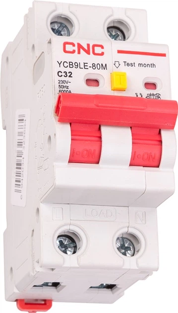 Диференційний автоматичний вимикач CNC Electric YCB9LE-80M 2P C32 6000A 30mA 230V (NV821907) - зображення 4