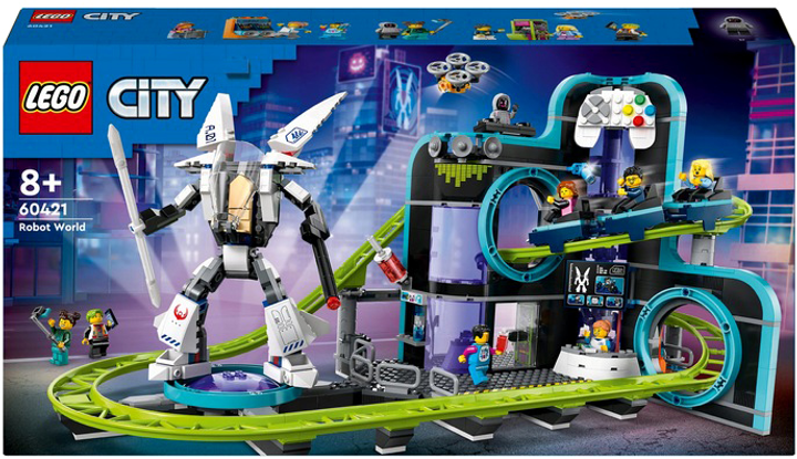 Zestaw klocków LEGO City Park Świat Robotów z rollercoasterem 986 elementów (60421) - obraz 1