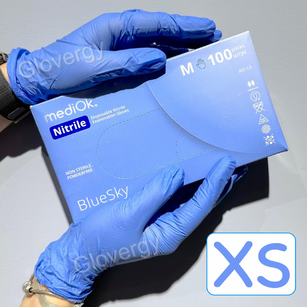 Перчатки нитриловые Mediok Blue Sky размер XS голубые 100 шт - изображение 1