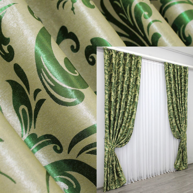 Акція на Комплект штор VR-Textil блекаут Лілія Зелений 150x270 см 2 шт (30-027) від Rozetka
