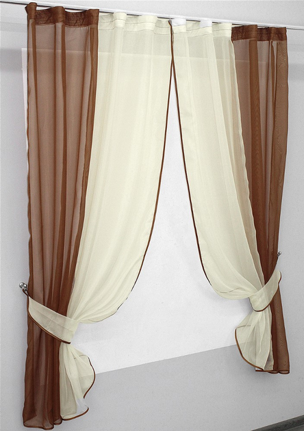 Кухонний комплект штор VR-Textil з підв'язками 170х265 см Колір Коричневий з бежевим (50-022) - зображення 2