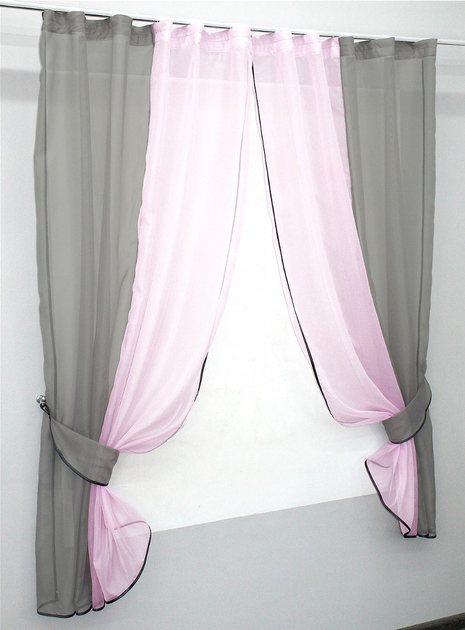 Кухонний комплект штор VR-Textil № 017к з підв'язками на карниз 1-1.5 м 265х170 см Сірий з рожевим (50-013) - зображення 2