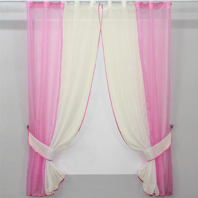 Акція на Комплект кухонних штор VR-Textil № 017к з підв'язками на карниз 1 - 1.5 м 265х170 см Рожевий з бежевим (50-008) від Rozetka