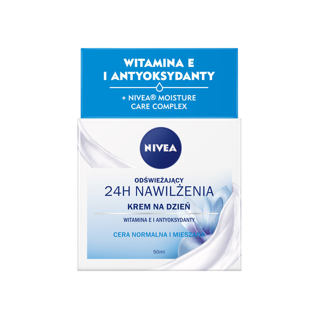 Krem do twarzy NIVEA na dzień 24H Nawilżenia odświeżający do cery normalnej i mieszanej 50 ml (5900017073231) - obraz 1