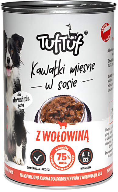 Вологий корм для собак TufTuf М'ясні шматочки з яловичиною 6x1250 г (5905342250081) - зображення 1