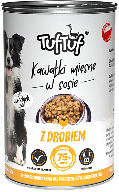 Mokra karma dla psów TufTuf Puszka kawałki mięsne z drobiem 6x1250 g (5905342250067) - obraz 1