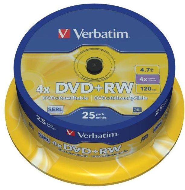 Dyski Verbatim DVD+RW 4.7GB 4x Matt Silver Cake 25 szt (0023942434894) - obraz 1