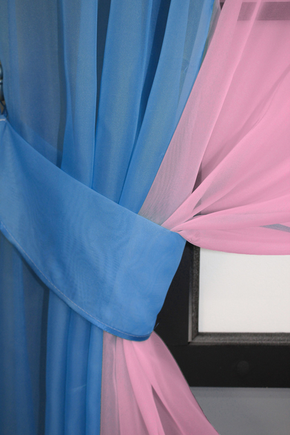 Кухонні штори VR-Textil № 017к комбіновані з підв'язками 265х170 см Блакитні з рожевим (50-237) - зображення 3