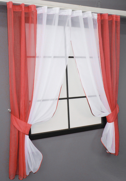 Кухонні штори VR-Textil № 017к комбіновані з підв'язками 265х170 см Коралові з білим (50-016) - зображення 2