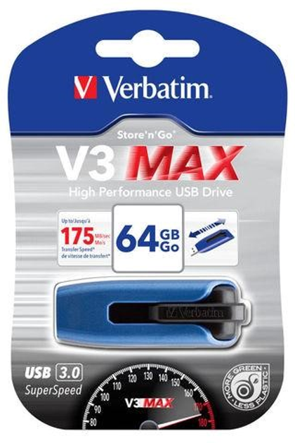 Pendrive Verbatim V3 Max 64GB USB 3.0 Blue (0023942498070) - obraz 1