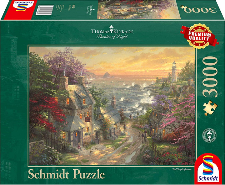 Puzzle Schmidt Spiele Thomas Kinkade Village at the Foot of the Lighthouse 117.6 x 83.6 cm 3000 elementów (4001504594824) - obraz 1