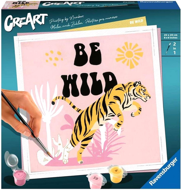 Malowanie po numerach Ravensburger CreArt Square Trend Be Wild Tiger 20 x 20 cm (4005556236657) - obraz 1