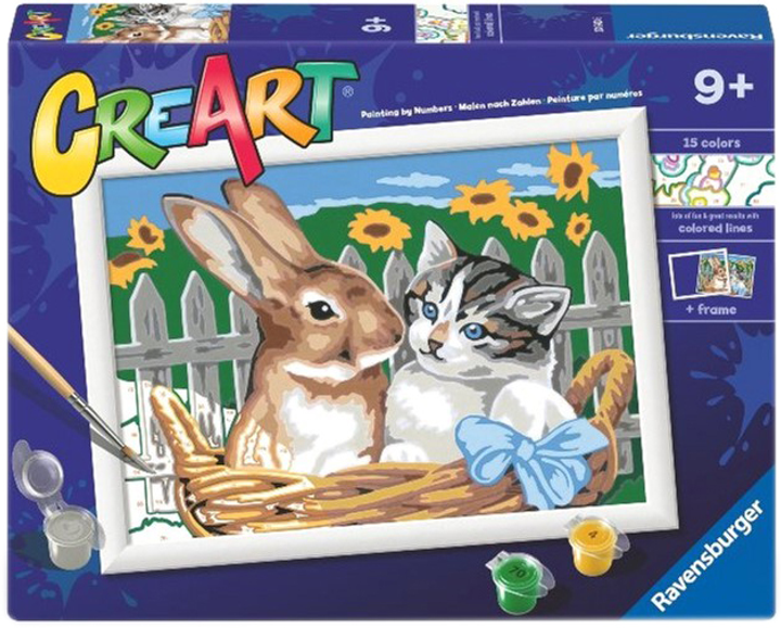 Malowanie po numerach Ravensburger CreArt Classic Przyjaciele w koszyku 24 x 18 cm (4005556239436) - obraz 1