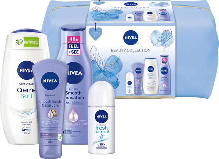 Zestaw dla kobiet Nivea Beauty Collection Mleczko do ciała 250 ml + Żel pod prysznic 250 ml + Krem do rąk 100 ml + Antyperspirant w kulce 50 ml + Kosmetyczka (9005800363530) - obraz 2