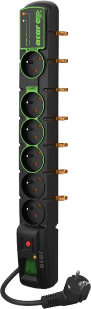 Мережевий фільтр Acar ECO Plus 6 розеток 3 м Black/Green (5904743386603) - зображення 1