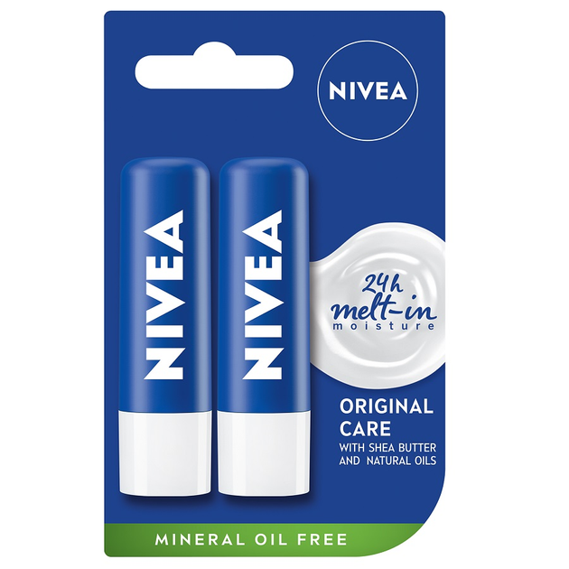 Zestaw NIVEA Original Care 24H Mett-In Moisture pielęgnująca pomadka do ust 4.8 g 2 szt (9005800354439) - obraz 1