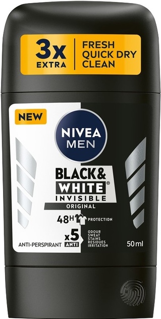 Антиперспірант-стік для чоловіків Nivea Men Black & White Invisible Original 50 мл (42429623) - зображення 1