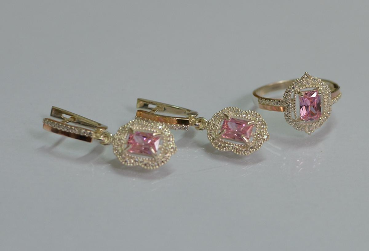 Серебряный набор Silverstyle серьги + кольцо с золотыми пластинами 154 ...