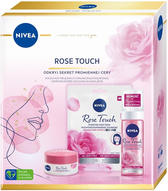 Набір для жінок Nivea Rose Touch Гель-крем для обличчя 50 мл + Пінка для обличчя 150 мл + Тканинна маска 1 шт (9005800361611) - зображення 1